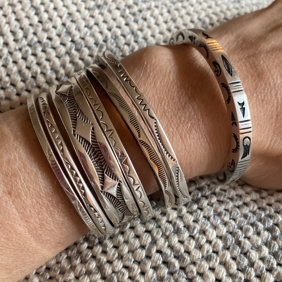 Native American Jewelry - Native American heavy 925 Silver artist stamped cuff 34.1g